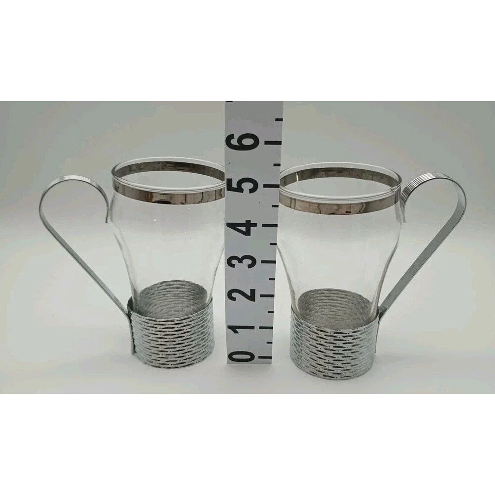 Vtg Federal Soda Fountain Glass Silver Basket Weave Holder Handle Removable